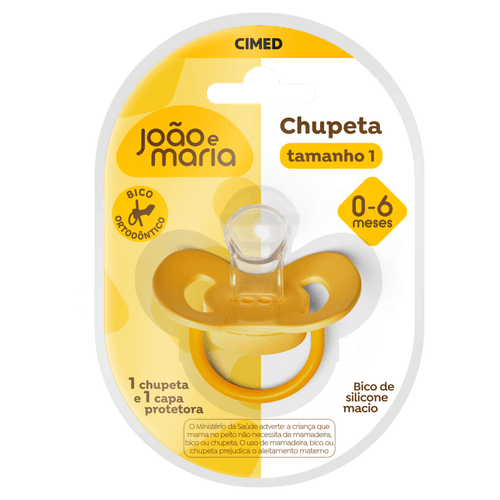 Chupeta Ortodôntica Amarela Silicone João e Maria nº 1