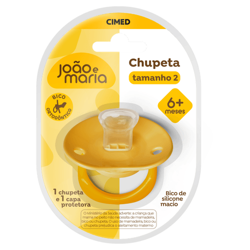 Chupeta Ortodôntica Amarela Silicone João e Maria nº 2