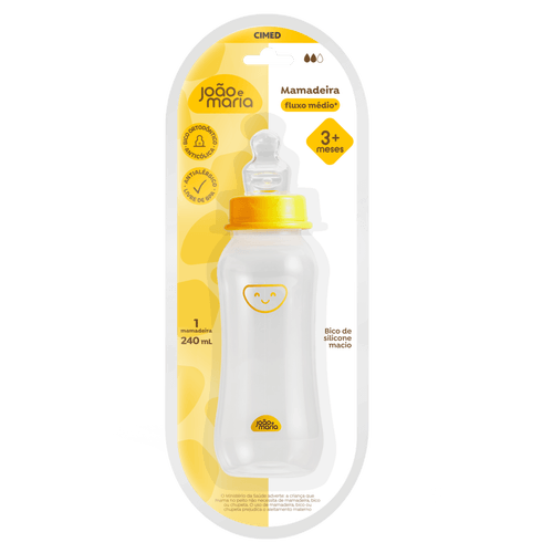 Mamadeira Cimed Anticólica João e Maria Fluxo Médio Amarela - 240ml