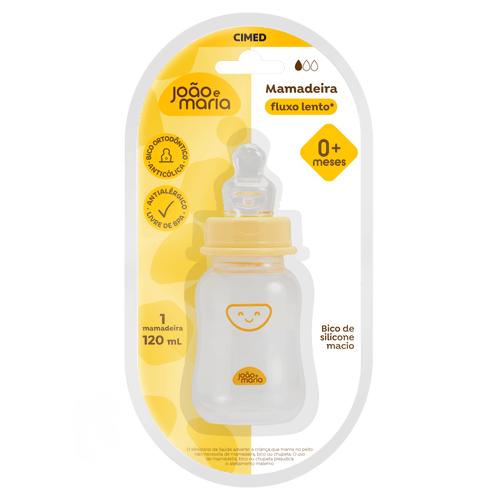 Mamadeira Cimed Anticólica João e Maria Fluxo Médio Amarela - 120ml