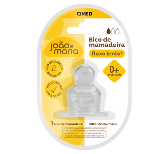 Bico de Mamadeira Anticólica Fluxo Lento Silicone João e Maria nº 1