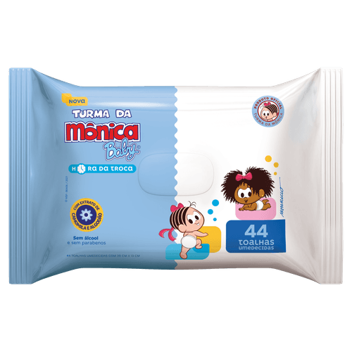 Toalha Umedecida Turma da Mônica Baby Hora da Troca - 44 Unidades