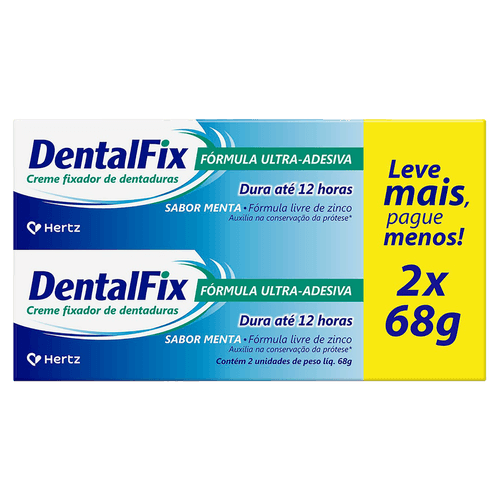 Pack Fixador de Dentadura Creme Menta Dentalfix 68g - 2 Unidades
