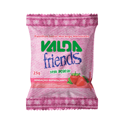 Pastilhas Valda Friends Morango Mentolado sem Açúcar - 25g