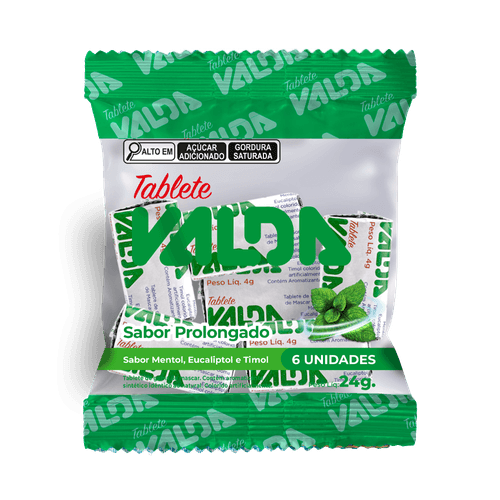 Goma de Mascar Tablete Mentol, Eucaliptol e Timol Valda 24g - 6 Unidades