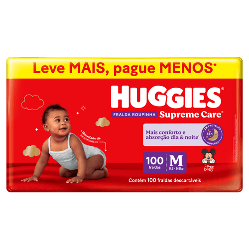 Fralda Roupinha Huggies Supreme Care M Mais Conforto e Absorção Dia & Noite - 100 unidades