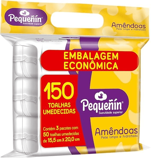 Pack Toalhas Umedecidas Pequeñín Amêndoas - 150 Unidades