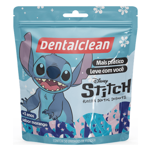 Fio Dental Infantil com Cabo Morango Stitch Dentalclean Pouch - 50 Unidades
