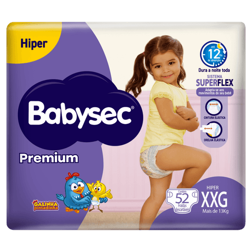 Fralda Descartável Babysec Premium XXG Hiperpacote - 52 Unidades