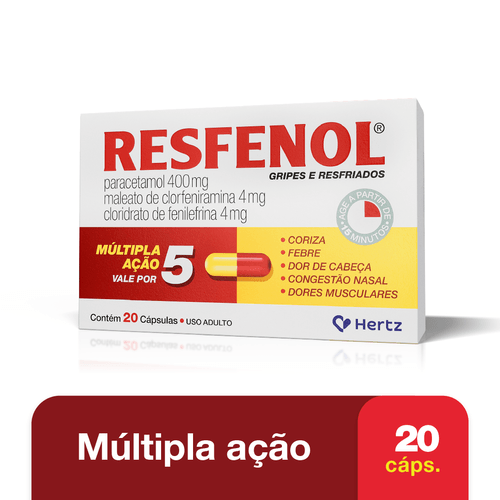 Resfenol Paracetamol 400mg + Fenilefrina 4mg + Clorfeniramina 4mg 20 Cápsulas