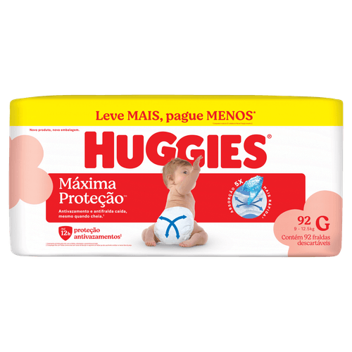 Fralda Descartável Infantil Huggies Máxima Proteção G -  92 Unidades