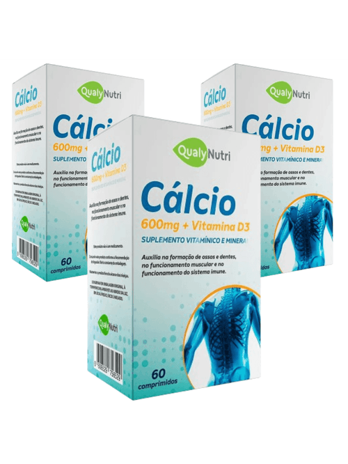 Kit 3 Cálcio 600mg + Vitamina D3 60 Cápsulas Qualy Nutri
