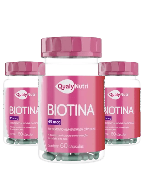 Kit com 3 Biotina 60 Cápsulas - Qualy Nutri