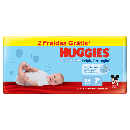 Fralda Descartável Huggies Recém-Nascido Tripla Proteção P - 38 Unidades