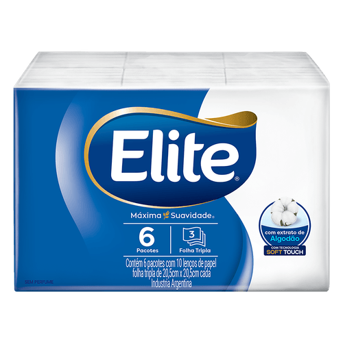 Lenço de Papel Folha Tripla sem Perfume Elite - 60 Folhas