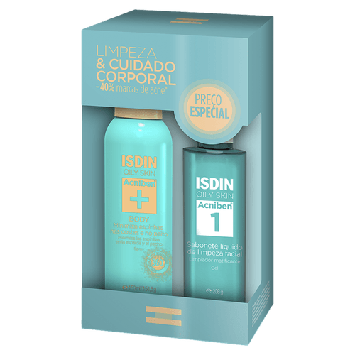 Kit Isdin Oily Skin Acniben Spray Corporal 150ml + Sabonete Líquido De Limpeza Facial 208g
