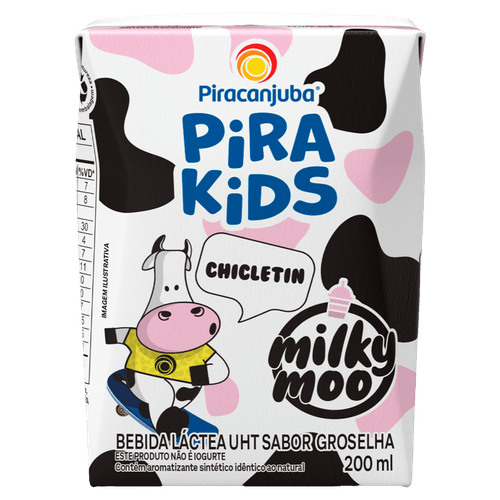 Bebida Láctea Piracanjuba PiraKids Milky Moo Chicletin - 200ml