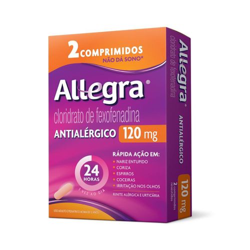 Antialérgico Allegra Cloridrato de Fexofenadina 120mg Comprimido 2 Unidades