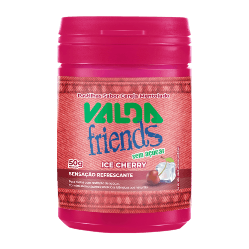 Pastilha Ice Cherry Zero Açúcar Valda Friends - 50g