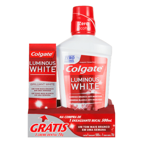 Kit Enxaguante Bucal Brilliant White Luminous White Colgate 500ml Grátis 1 Creme Dental 70g