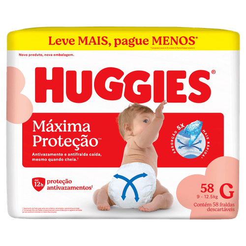 Fralda Descartável Infantil Huggies Máxima Proteção G - 58 Unidades