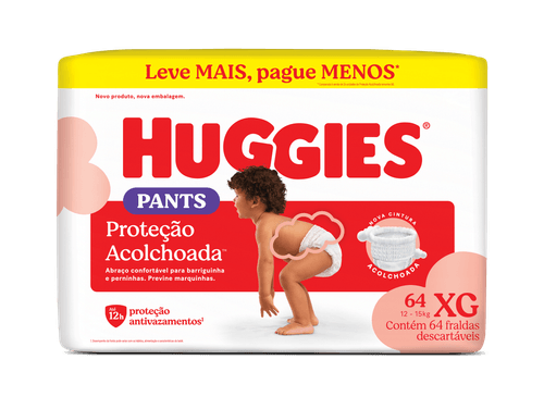 Fralda Descartável Huggies Pants Roupinha Proteção Acolchoada XG - 64 Unidades