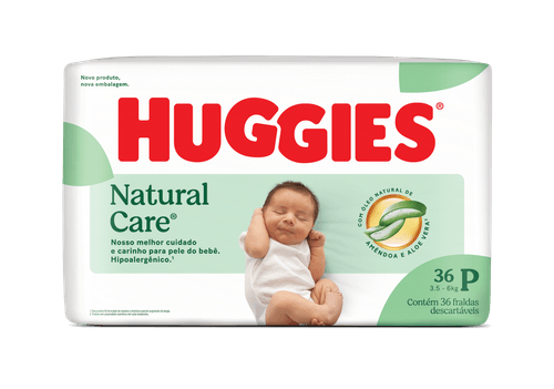 Huggies Fralda Descartável Hipoalergênica Absorção 12h Natural Care P 36 Unidades