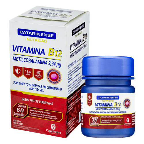 Vitamina B12 9,94µg Frutas Vermelhas Catarinense Nutrição - 60 Unidades