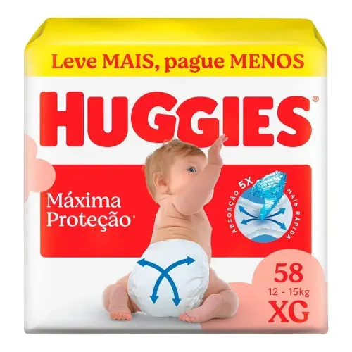 Fralda Descartável Infantil Huggies Máxima Proteção XG - 58 Unidades