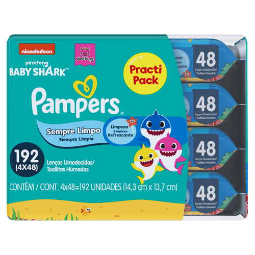Lenço Umedecido Pampers Splash Baby Shark - 192 Unidades