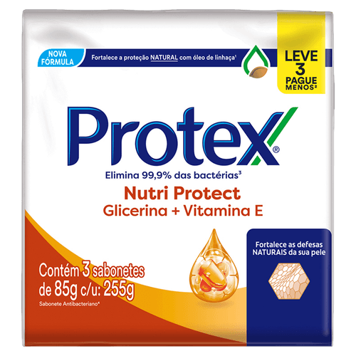 Kit Sabonete Barra Antibacteriano Protex Nutri Protect 83g - 3 Unidades