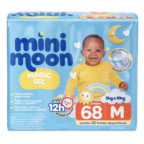 DRYLOCK Fralda Infantil Mini Moon Magic Sec Mega M 68un - Tubos Mágicos