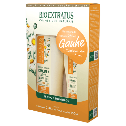 Kit Bio Extratus Shampoo 250ml Iluminador + Condicionador 150ml Camomila e Girassol