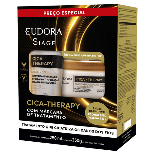 Kit Eudora Siàge Cica Therapy Shampoo 250ml + Máscara de Tratamento 250g