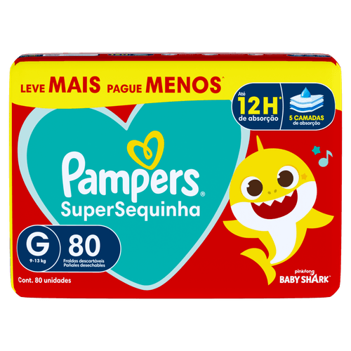 Fralda Descartável Infantil Pampers Supersec G 9 a 13kg 80 Unidades