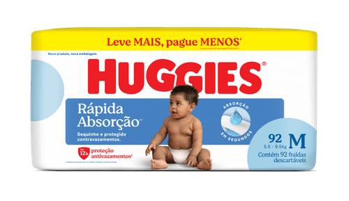 Huggies Fralda Tripla Proteção M X-Protect 92un - Antivazamento 12h Hipoalergênica