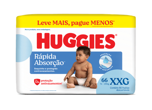 Huggies Fralda Descartável XXG 66 Unidades Rápida Absorção 12h Dia e Noite