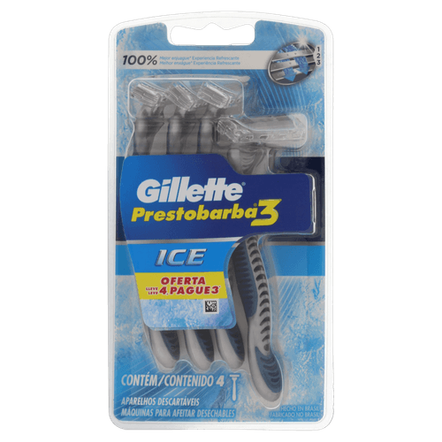 Aparelho Barbear Prestobarba 3 Ice 4Un - Gillette Prestob3