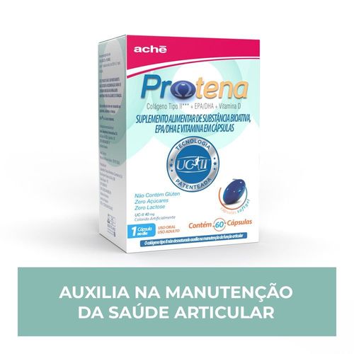 Protena Colágeno Não Hidrolisado Tipo II 40mg + Ômega 3 + Vitamina D - 60 Cápsulas