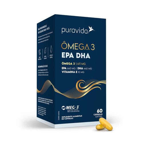 Suplemento Ômega 3 EPA DHA Puravida 1.411mg Cápsula 60 Unidades