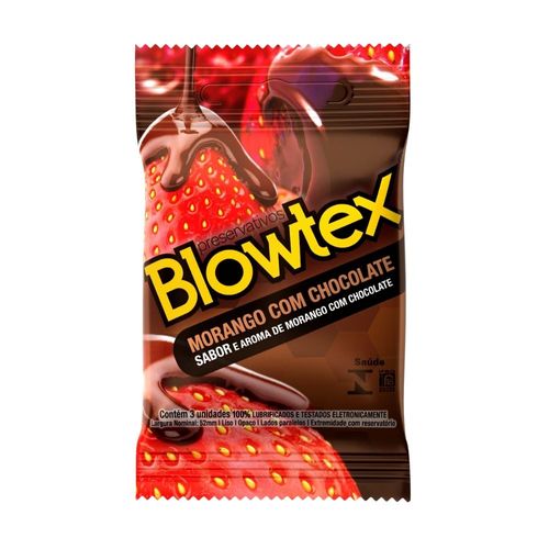Preservativo Masculino Lubrificado Morango com Chocolate 3 Unidades Blowtex