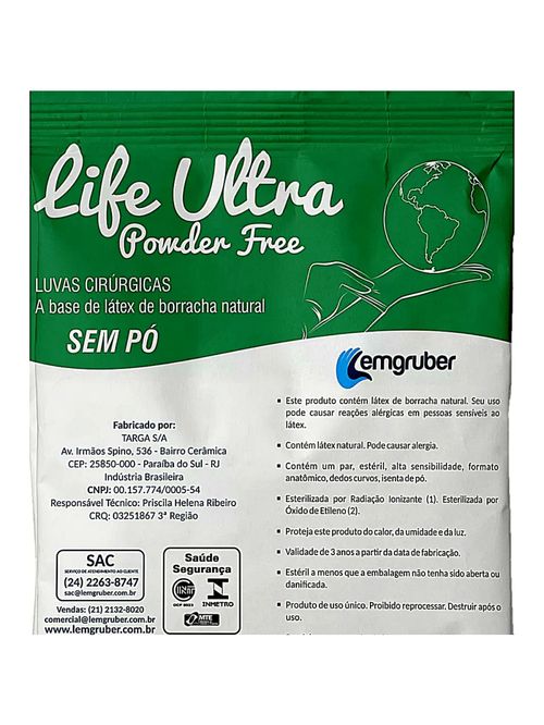Luva Cirúrgica Life Ultra Powder Free Estéril sem Pó 7.5 - 01 par