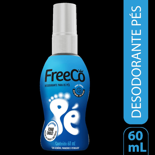 Freeco Desodorante para Pés Spray 60ml Secagem Rápida Antimicrobiano Sem Alumínio