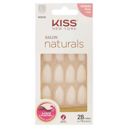 Unha Postiça Stiletto Salon Naturals Longa Natural 28 Unid Kiss NY