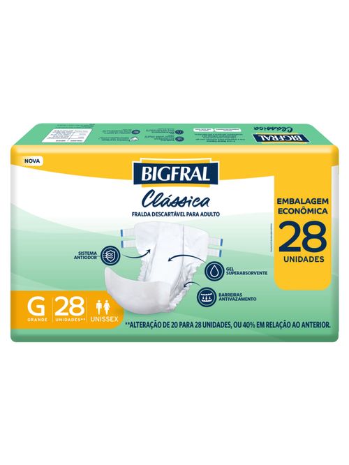 Fralda Geriátrica Clássica Bigfral - Tamanho G - 28 unidades - Novo Modelo