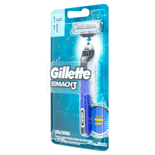 Aparelho Recarregável de Barbear Mach3 3 lâminas Aqua-Grip 360° Gillette