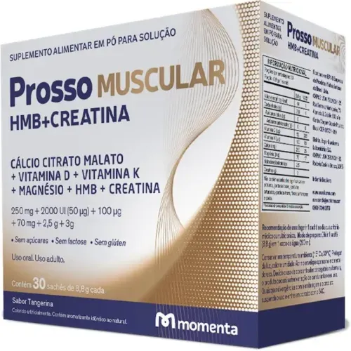 Suplemento Prosso Muscular Cálcio Citrato Malato PROSSO Momenta 30 Sachês Tangerina