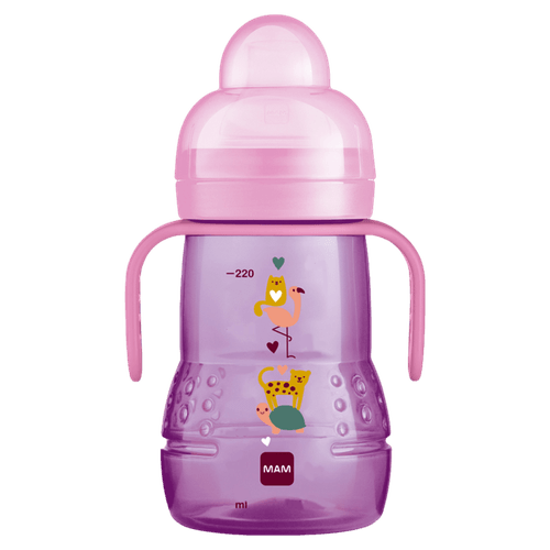 Copo Infantil Trainer 220ml Rosa Silicone SkinSoft Mam - Antivazamento, facilita transição