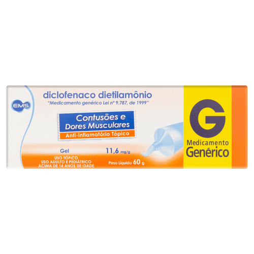 Diclofenaco Dietilamonio 10mg Gel Dermatológico 60g - Genérico - Ems