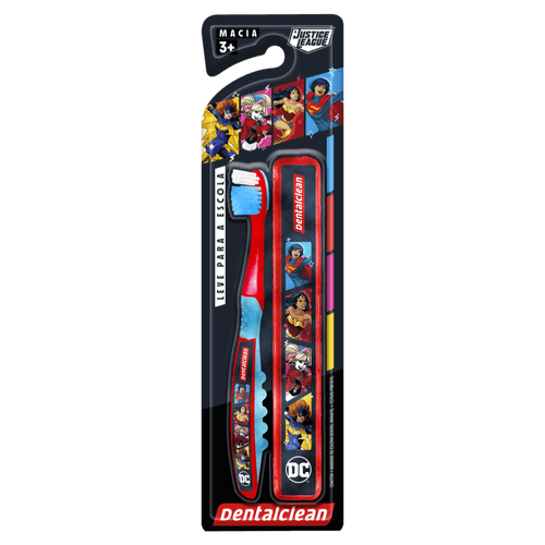 Escova Dental Infantil Macia com Estojo Justice League Dentalclean